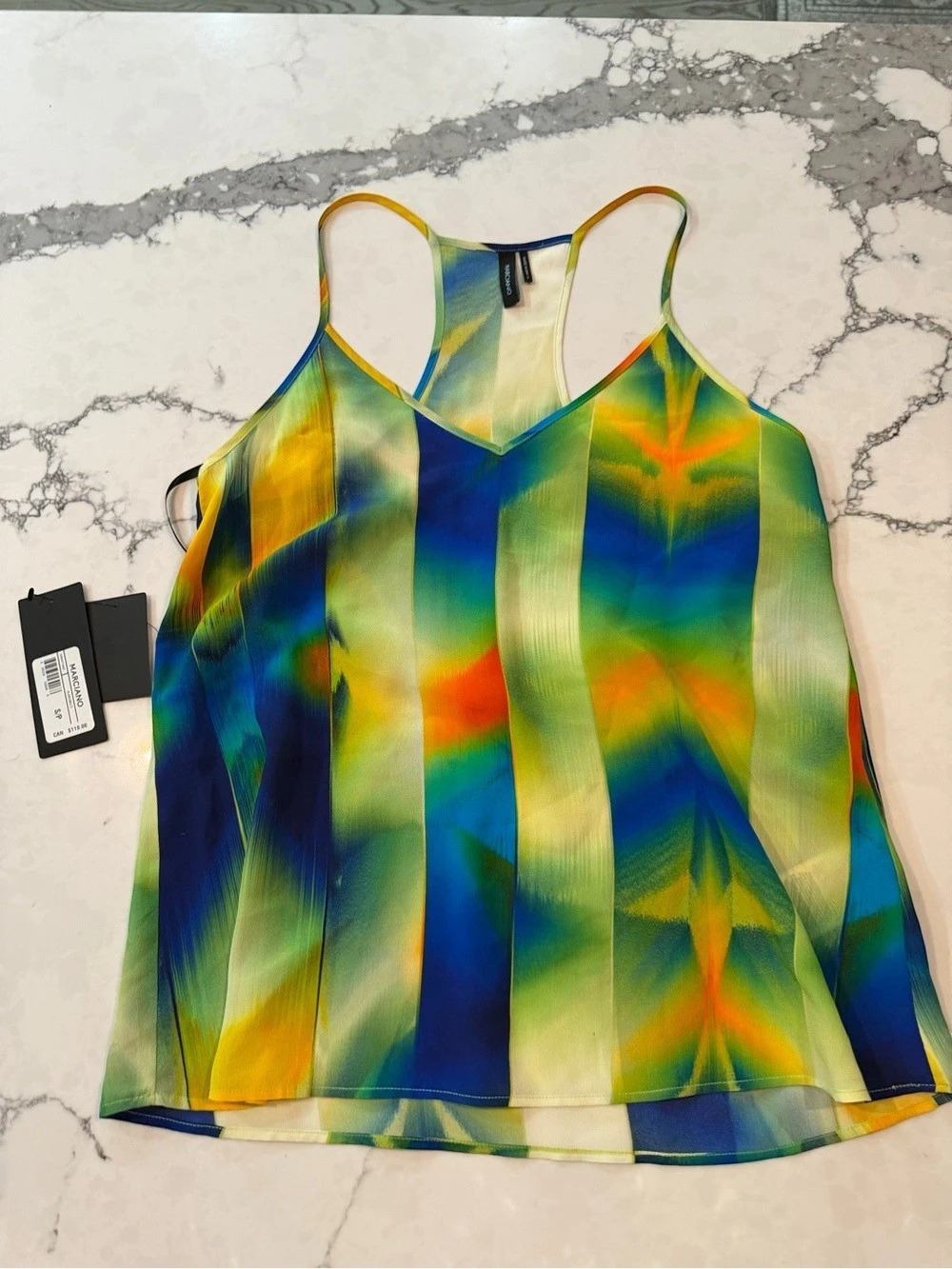 Marciano Silk Abstract Camisole in Green & Blue Size Small NWT